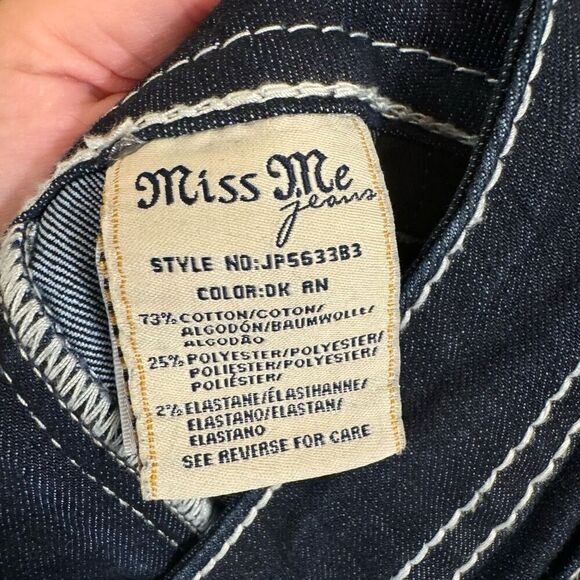 Miss Me Dark Blue Rhinestone Cross Pocket Denim Boot Cut Jeans 32 Altered - Picture 9 of 10